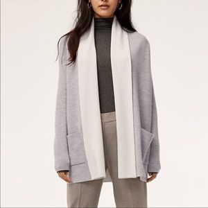 Aritzia Two-Tone Light Gray and Cream Open Front Cardigan